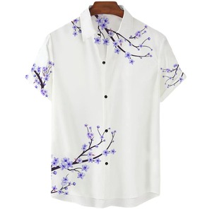 Chemise décontractée pour homme style hawaïen, <span class=keywords><strong>taille</strong></span> XL, motif rayé imprimé numériquement, simple boutonnage, vacances d'été, polyester - Product Image 3