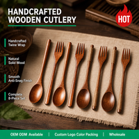 Ensemble de couverts en bois artisanal de qualité supérieure, 8 pièces, cuillère et fourchette en bois, couverts en bois pour la restauration professionnelle