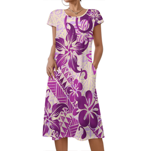 热卖太平洋岛艺术设计时尚侧口袋宽松连衣裙定制女性无袖o领连衣裙舞会礼服 - Product Image 2