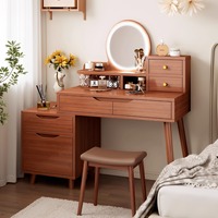 Table de toilette avec armoire intégrée, petite chambre à coucher, bureau de chevet, moderne, rétractable, éclairée, en acier inoxydable, murale, pour le maquillage