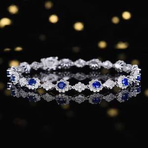18K Gold 2.76CT Natural Royal <b>Blue</b> <b>Sapphire</b> <b>Bracelet</b> Inlaid With 228 Brilliant Cut Diamonds Floral Halo Fine Gemstone Jewellery - Product Image 6
