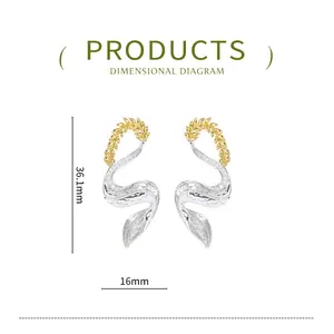 HAIKE Original 925 Sterling Silver Plated Gold Double Color Zircon Rice Ear Terrace New Drop Earring For Women