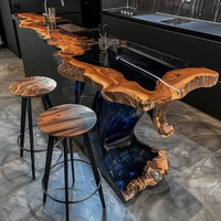 Ensemble de table console en bois massif élégant pour hôtel, salle à manger, restaurant, cuisine, bar avec panneau en bois et résine époxy 1 pièce