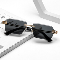 Lunettes de soleil rectangulaires sans monture pour hommes, branches métalliques double couche, protection UV400, verres taillés, lunettes de soleil de conduite tendance, vente en gros