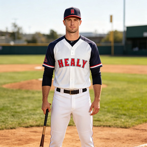 เสื้อเบสบอลแขนสั้นแบบแร็กแลน Healy Custom Logo สำหรับผู้ชาย เสื้อยืดเฮนลีย์ 2 กระดุม ผ้าตาข่าย ชุดฝึกซ้อมทีมกีฬา - Product Image 4