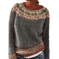 Pull en maille pour femme, nouvelle collection, style décontracté, imprimé, col rond, color block, coupe ample, chaud, design rétro, 100% tricoté