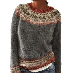 เสื้อสเวตเตอร์ไหมพรมผู้หญิง คอกลม แขนยาว ดีไซน์เรโทร สีสันตัดกัน ทรงหลวม แฟชั่น ขายดี รุ่นใหม่ ให้ความอบอุ่น - Product Image 3