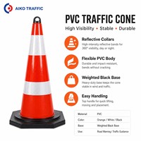 Cône de signalisation empilable en PVC Aiko avec collier réfléchissant prismatique haute intensité et base orange stable pour un rangement compact et une sécurité routière accrue