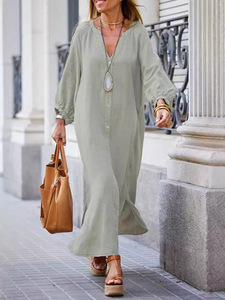 Robe chemise en lin et coton pour femme, manches longues, cardigan ouvert sur le devant, robe décontractée tendance automne-hiver - Product Image 4