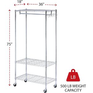 Alera ALEGR363618SR Porte-vêtements à étagères métalliques pour 30 vêtements, 36 po. W X 18 In. D X 75 In. Meuble de rangement mural H en argent - Product Image 2