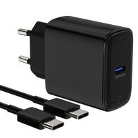 Chargeur rapide USB-C 25W PD 3.0 avec adaptateur secteur EU/UK et câble Type-C vers Type-C pour iPhone 15 et ordinateur portable, protection OTP