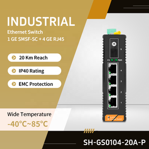 Convertidor de Medios Gigabit de 5 Puertos, 4 Ethernet, 1 Fibra, 10Gbps, 20KM, SC Monomodo, para Cámara IP de Video Remota, 1000Mbps, SH-GS0104-20A-P - Product Image 6