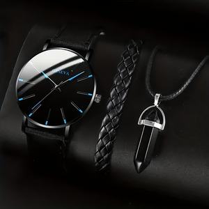 3Pcs/Set Fashion <b>Men</b> Quartz Watch with Bracelet <b>Chain</b> Luxury <b>Men</b> Watch Sets Gift for Man - Product Image 2