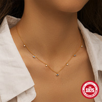 Collier ras du cou classique en argent sterling S925 avec zircon œil porte-bonheur GSN13 - Pendentif très populaire