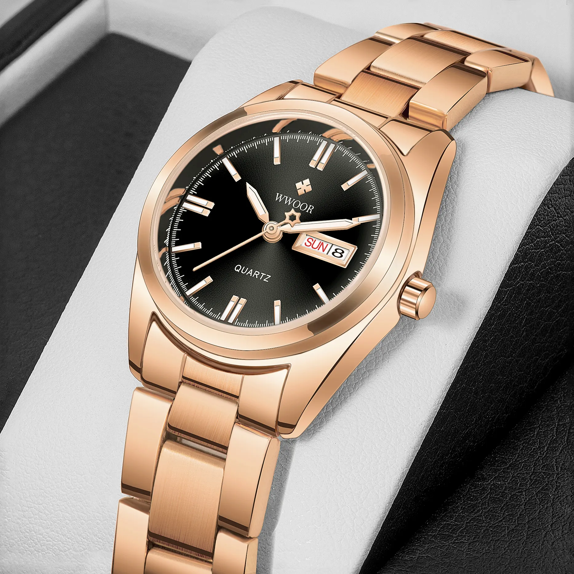 Vrouwen Horloges Luxe Merk Dag Week Quartz Dames Rose Gold Rvs Klok Jurk Horloge Dames
