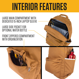Mochila Clásica para Portátil de 21L Resistente al Agua con Funda para Portátil de 15 Pulgadas y Compartimentos Organizadores, Libre de PFAS, Color Marrón <span class=keywords><strong>Carhartt</strong></span> - Product Image 3