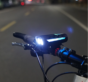 Ricaricabile a doppia luce USB e ricarica solare corno luce per bici impermeabile solare faro della bicicletta con batteria 2400Mah - Product Image 1