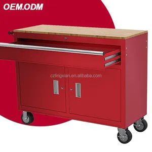 Caixa de metal móvel para ferramentas de rolamento industrial, bancada de trabalho, armário de armazenamento com madeira maciça, 46 polegadas