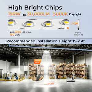 Lampe industrielle UFO carrée à haut rendement lumineux IP65 150W, super lumineuse, pour l'éclairage des entrepôts et des ateliers - Product Image 4