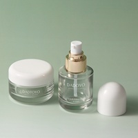 Juego de Envases Cosméticos de Vidrio Transparente Recargables con Logotipo Personalizado, Botellas y Frascos Elegantes con Tapa de Cúpula para Suero, Aceite Esencial y Crema Hidratante