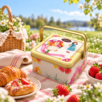 Boîte en métal carrée avec poignée 130x130x85mm, emballage personnalisé pour biscuits, bonbons, chocolat, cadeaux, vente en gros, fabricant OEM
