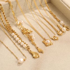 Collier avec pendentif en perle plaqué or 18 carats en acier inoxydable, design géométrique pour femmes, bijoux de fête - Product Image 1