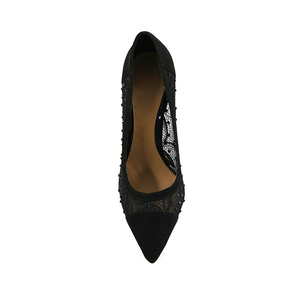 Fabbricazione all'ingrosso tomaia in pizzo nero traspirante personalizzato con decorazione in cristallo <span class=keywords><strong>scarpe</strong></span> da sera per abito da sera con tacco a spillo - Product Image 4
