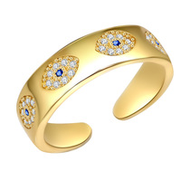 Bague ajustable plaquée or avec strass pour femme, bijou de mode ethnique, cristal, Fatima, œil turc bleu contre le mauvais œil