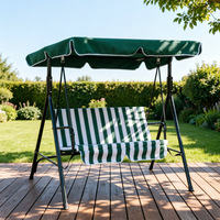 Fauteuil à bascule double d'extérieur pour patio, tissu imperméable rayé vert et blanc, balançoire détachable avec auvent suspendu, structure métallique