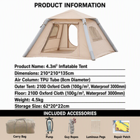 Tente de camping gonflable quatre saisons imperméable avec cheminée intégrée, robuste, montage rapide, portable pour utilisation en extérieur en hiver