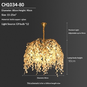 Postmodern <b>Light</b> Luxury Gold Round American Retro <b>Crystal</b> All-Copper <b>Chandelier</b> French Mid-Century Dining Room Living Room Lamp - Product Image 2