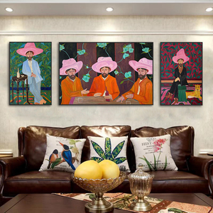 Peinture sur toile décorative de niche américaine, figure classique, salon, chambre à coucher, art déco, western cowboy, art mural ovale à suspendre - Product Image 2