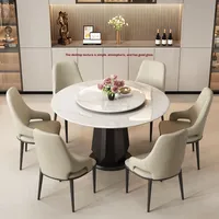 Natürlicher Marmor-Rundtisch mit Drehplatte aus Bambus, Luxuriös Modern und Schlicht im Neuen Stil