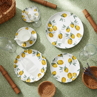 Service de table en céramique personnalisé motif citron, formes variées, assiettes en porcelaine fine, tasses à thé et café avec soucoupes, ensemble de vaisselle