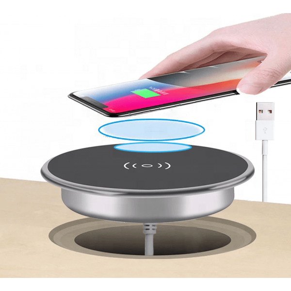60mm Built in Desktop Wireless Charger Pad Table Furniture Desk Embedded 15W Fast Wireless Charging for Mobile