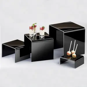 Set pengangkat bersarang akrilik hitam 4 hitam akrilik Riser tampilan makanan dudukan patung aksi rak koleksi Platform tampilan