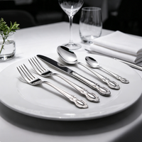 Ensemble de couverts en acier inoxydable CYRSTAL pour cuisine et salle à manger, couteau, fourchette, cuillère, style royal vintage argenté, pour la maison et les mariages