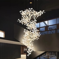 Lustre en céramique fait main moderne en forme de feuille de Ginkgo, luminaire suspendu LED blanc personnalisé pour hôtel, villa, hall d'entrée, escalier