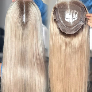 Cabello Remy recto de seda rubia 4*4 hecho a medida, parte delantera de encaje, línea de cabello prearrancada para mujeres con Base de seda Natural - Product Image 1