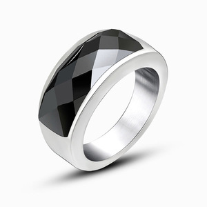 Stainless Steel Rings Geometric Faceted Stone Bezel Setting Unisex Fashion Jewelry Gift - Product Image 3