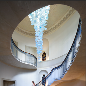 Candelabro de cristal con diseño personalizado, luz Extra grande de lujo con forma de <span class=keywords><strong>Plaza</strong></span>, Villa, gradiente de cristal azul, cilindro, escalera larga - Product Image 1