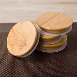 Round Bamboo Cover Ceramic Glass Jar Wooden Sealing Cover Wooden Mug Cup Cover