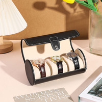 Boîte à montres ronde en cuir PU anti-poussière, 3 emplacements, étui de rangement cylindrique pour montres, organisateur de bijoux et bracelets avec bouton-pression, cadeau