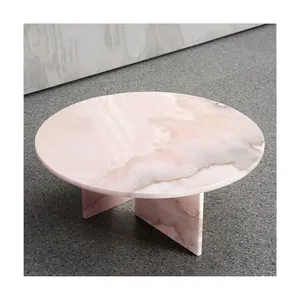 luxury Brazil imported natural powder jade side table small apartment combination marble high and low round coffee table