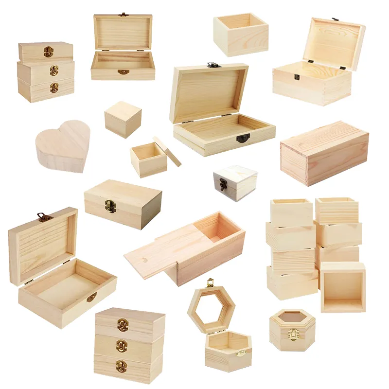 Anpassung Unvollendete Holzkiste Großhandel andere Form solide Holz Aufbewahrung sbox Holz Geschenk box