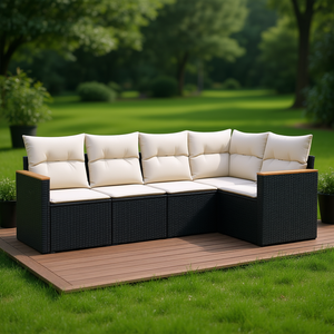 Modular Black PE Rattan Garden <b>Sofa</b> <b>Set</b> Elegant Outdoor Furniture With High Density Foam Cushions For Patio Use - Product Image 2