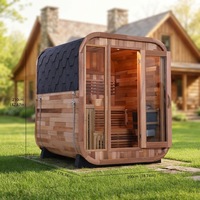 Sauna extérieur en bois de cèdre canadien carbonisé et épicéa, moderne, pour 4 à 6 personnes, avec vue panoramique, idéal pour villa - Offre spéciale