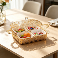Luxe gouden metalen holle keramische fruit schaal, keukenaccessoire, op maat gemaakte opbergbak voor binnenhuisdecoratie, fabriekslevering