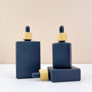 Matte Black Rectangle Square Glass <b>Dropper</b> <b>Bottles</b> 30/50/100ml Flat Shape Luxury Pipette Beard Oil Packaging - Product Image 5