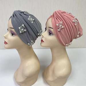 MH-1211 femmes musulman mode élastique Turban islamique Hijab Bonnet indien perles affaires sport pêche approprié élégant - Product Image 4